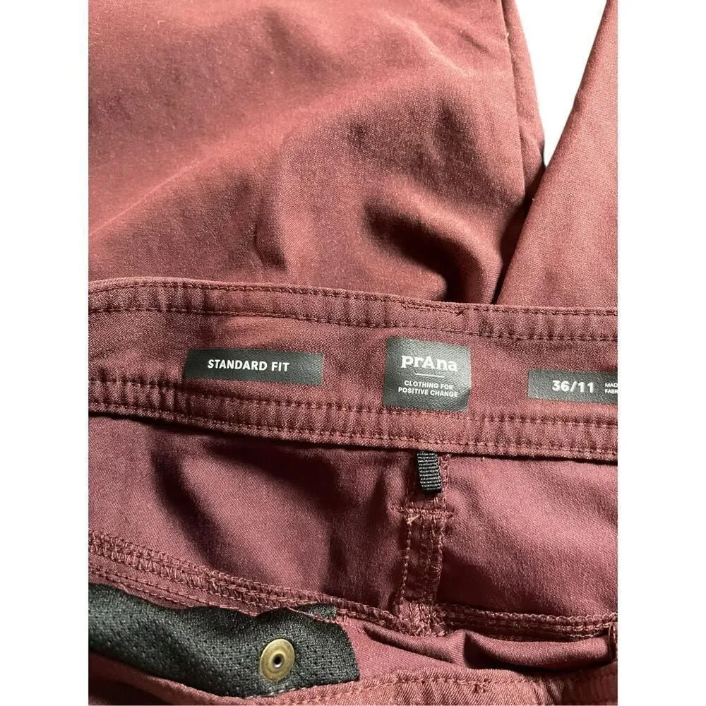 Prana Mens Maroon Standard Fit Flat Front Casual Chino Shorts Size 36/11